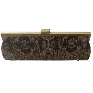 Nicole Miller vintage brocade fabric clutch with snap closure and brass detail